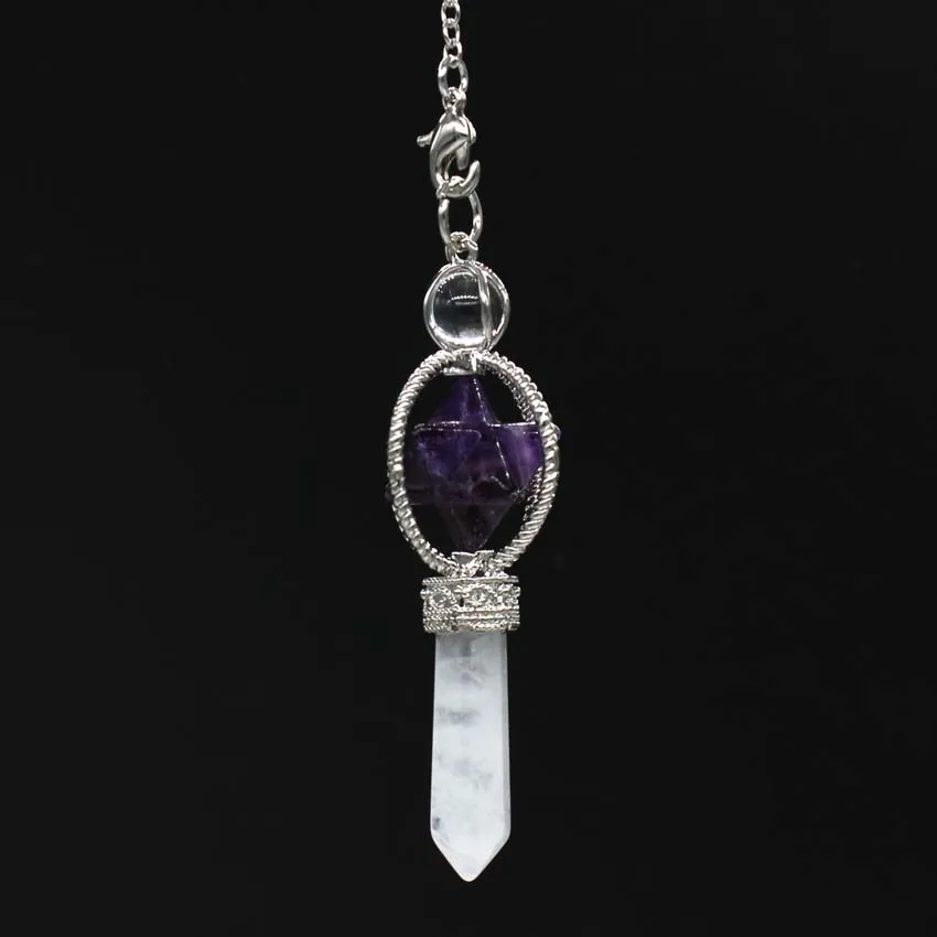 Amethyst Крафт-бусы покрытый серебром натуральный Меркаба дюбсинг лечебный Кристал, кварц рейки Аметист лазурит тигровый глаз маятниковая подвеска - Окраска металла: Amethyst
