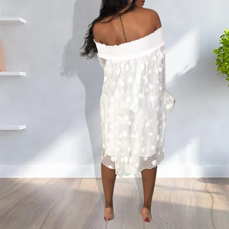 Платья в белый горошек для девочек Сексуальная Прозрачная сетка платье женское с