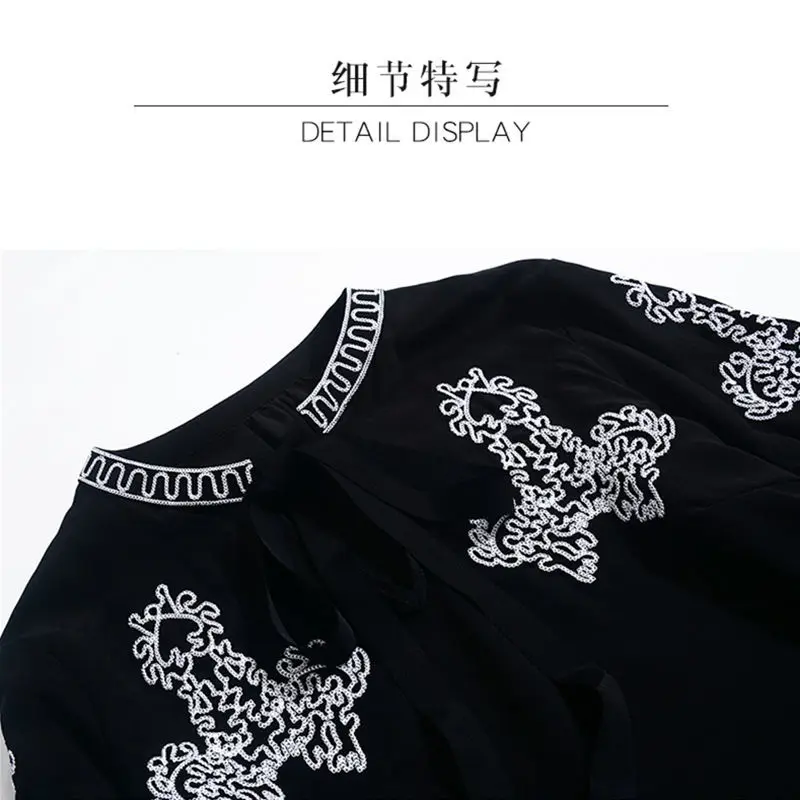 

Black shirt women 2020 autumn new women's embroidery long-sleeved temperament top blouse