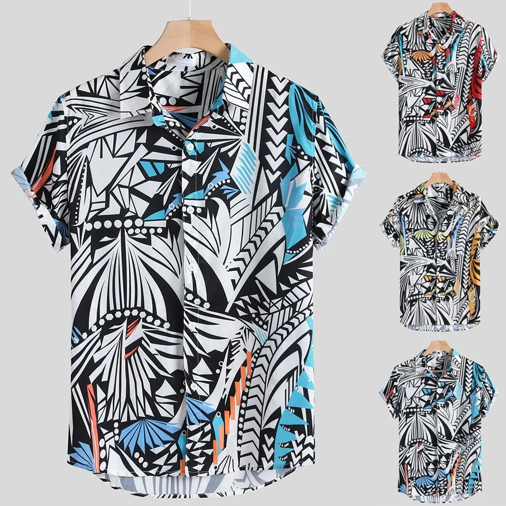 

Mens Hit Color Printing Turn Down Collar Short Sleeve Loose Casual Shirt Casual Loose Print Hawaiian Shirts Boy Clothes LW 1226