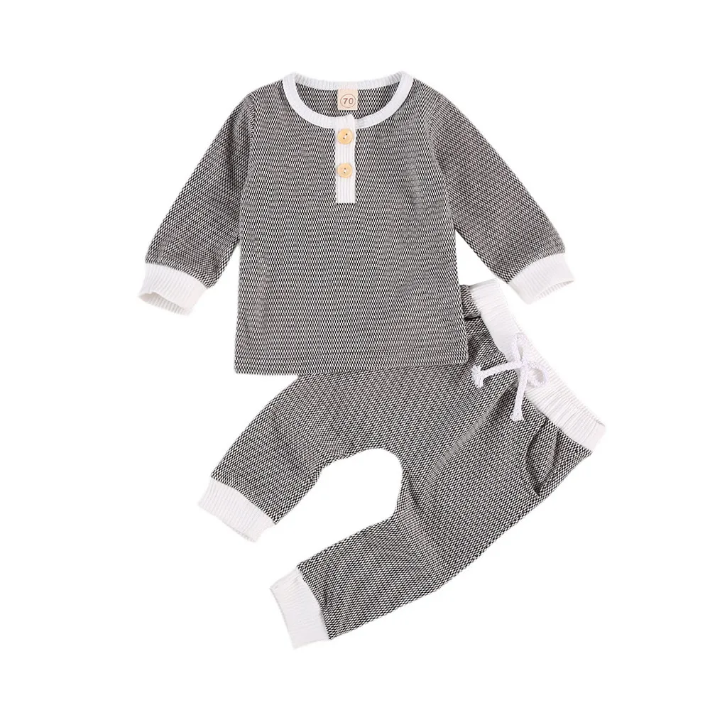 

2 Pcs Newborn Toddler Baby Unisex Clothes Outfits Long Sleeve Round Neck T Shirts Top + Drawstring Trousers Suits Autumn Spring