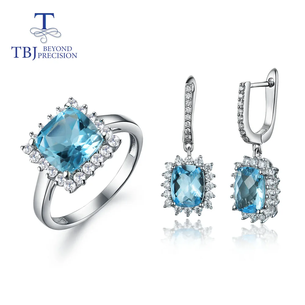 Женское кольцо и серьги с голубым топазом ювелирный набор натуральная Подушка