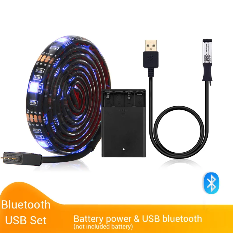 5V USB Светодиодные ленты 5050 RGB Светодиодные ленты светильник 5050 работы при прослушивании музыки по Bluetooth полосы IP65 Гибкая светодиодный лента ТВ фон светильник Инж - Испускаемый цвет: Battery Bluetooth