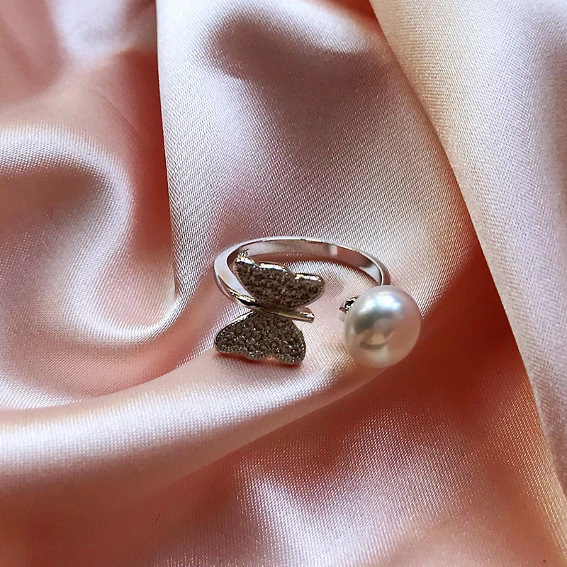 Clearance Sale 100% Natural Freshwater Pearl Silver 925 Rings For Women Butterfly Shape Fine Jewelry Ring Adjustable | Украшения и