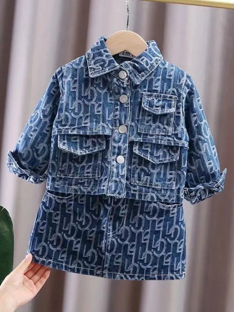 Джинсовая куртка и юбка для маленьких девочек 80-130 см комплекты из 2 предметов