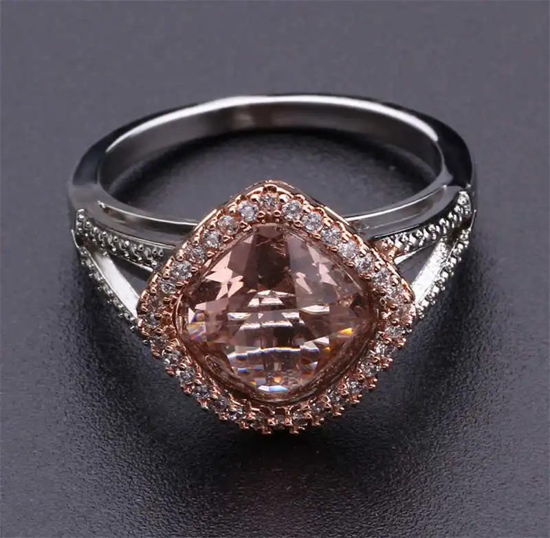 

Женское кольцо с фианитом, обручальное кольцо цвета розового золота с фианитом ААА