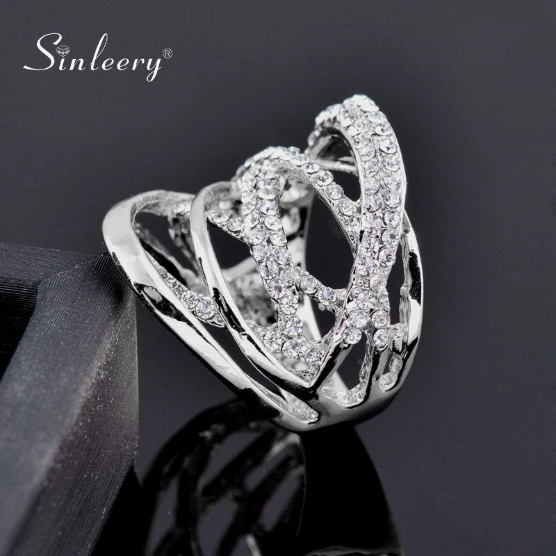 

SINLEERY Unique Shiny Silver Color Multilayer Twisted Big Rings With CZ for Women Wedding Cocktail Party Size 6-10 Jz016 SSB