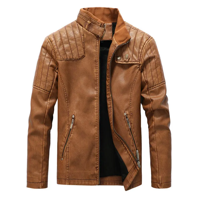 

Dropshipping Brand New Winter Leather Jacket Men Thick Wool Liner Keep Warm PU Leather Coat Men Striped Motorcycle Jacket M-5XL