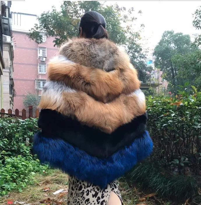 RF1891 blue fox Fandy lokar Настоящее пончо с мехом лисы Женское зимнее плотное меховое пальто Настоящая Серебряная лисица Меховая куртка верхняя одежда женская дамская модная меховая куртка - Цвет: RF1891 blue fox