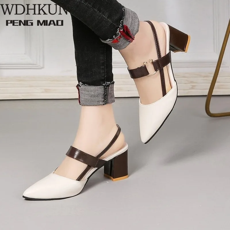 2020 босоножки грубые Босоножки Туфли лодочки на высоком каблуке с острым носком