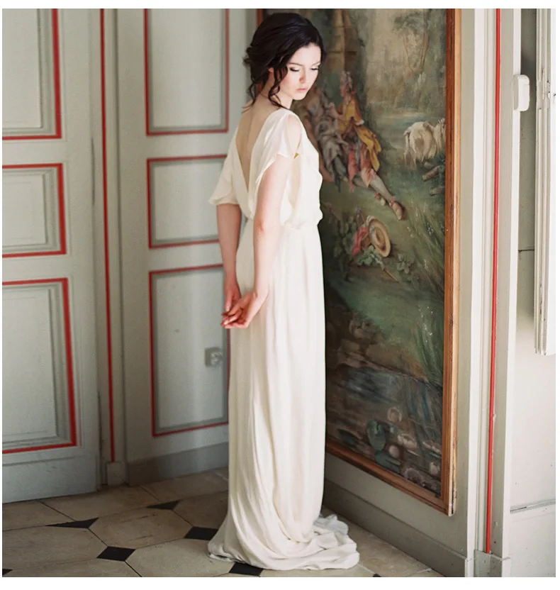 Шикарное пляжное свадебное платье модель 2020 года шифоновое трапеция с рукавом