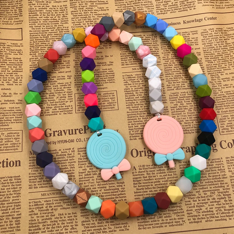 Cuentas de silicona para mordedores, 14mm, 14mm, geom&eacute;tricas/hexagonales, joyer&iacute;a para masticar, collar/pulsera, mordedor para beb&eacute;, 10 piezas-4