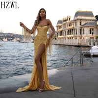 sexy sequins mermaid formal evening dresses crystal beaded 2020 off the shoulder side split celebrity dresses suknie wieczorow