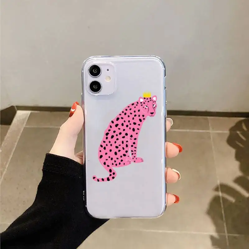 

Leopard cartoon animals Black spots Phone Case Transparent for iPhone case 11 12 mini pro XS MAX 8 7 6 6S Plus X 5S SE 2020 XR