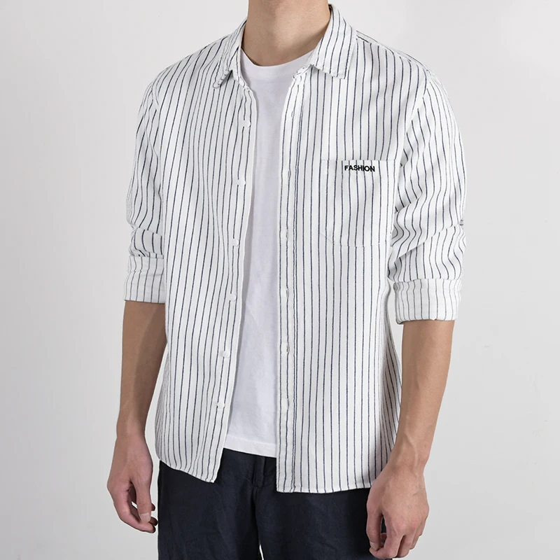 Рубашка мужская в полоску с длинным рукавом 100% хлопок |