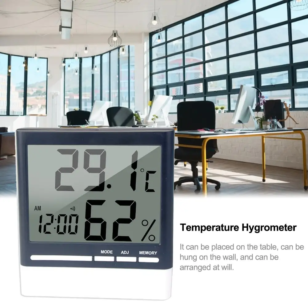 

Digital Thermometer Large Screen Temperature Hygrometer Thermometer Office Home Hygrometer Clock Alarm Clock