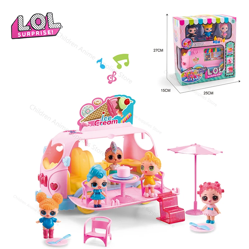 

Original LOL Surprise Dolls Toy Music Ice Cream Bus Car and Three Doll Set Model Interactive Game Toys for Girls Birthday Gifts