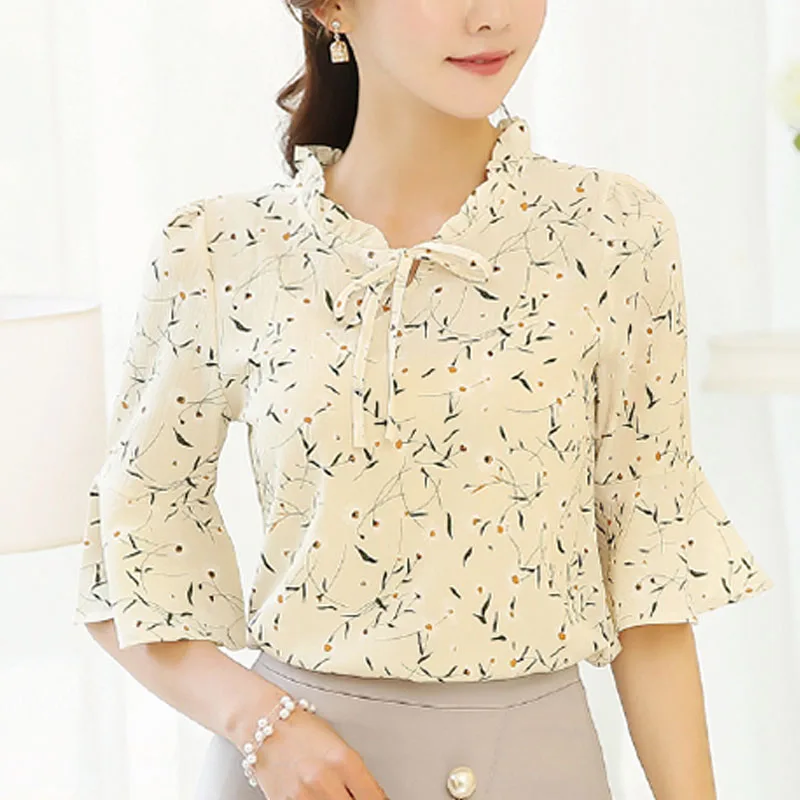 Блузка женская шифоновая с цветочным принтом модный топ и блузка коротким