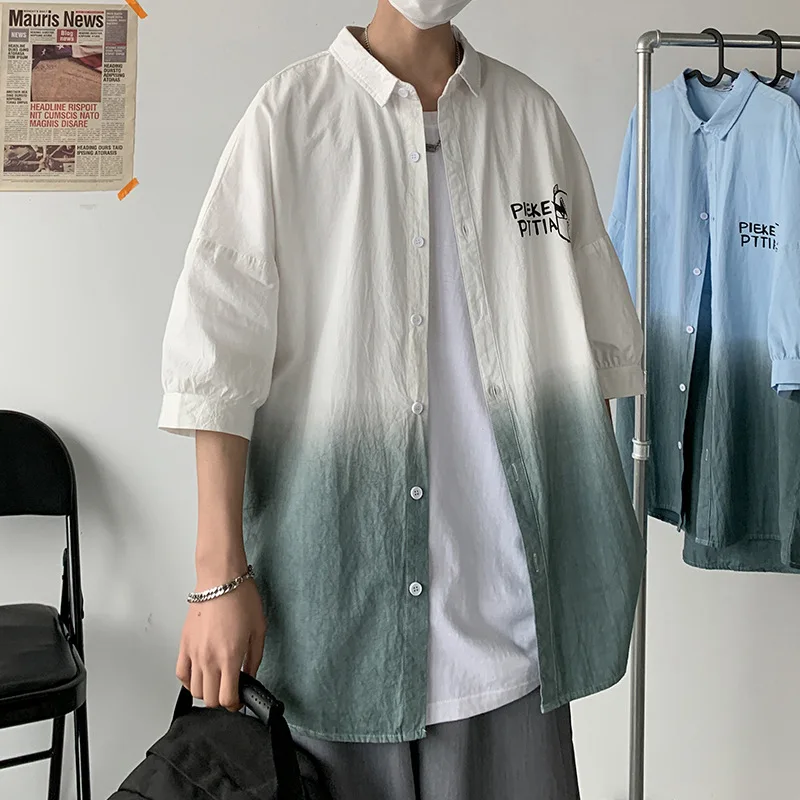 

Large size shirt men's 2021 summer casual men's cotton cartoon printing loose youth trend short sleeve shirt