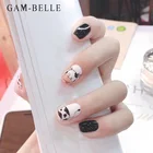 Гам-BELLE 24 шт. мультфильм корова серии накладные ногти черный, белый цвет французские квадратные искусственные нажмите на накладные ногти декоративный для маникюра DIY