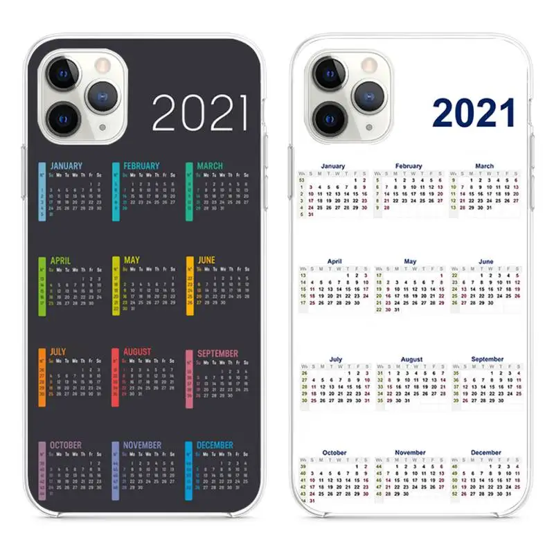 Чехол для телефона с календарем 2021 и надписью iphone 12 11 Pro Max Mini XS 8 7 6 6S Plus X 5S SE 2020 XR