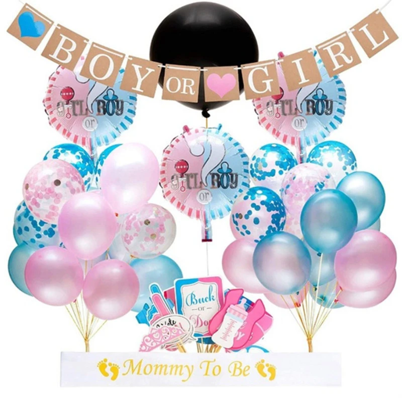 

1Set Pink Gender Reveal Boy or Girl Banner Baby Shower Confetti Foil Balloon Kids Favor Gender Reveal Balloon Party Supplies