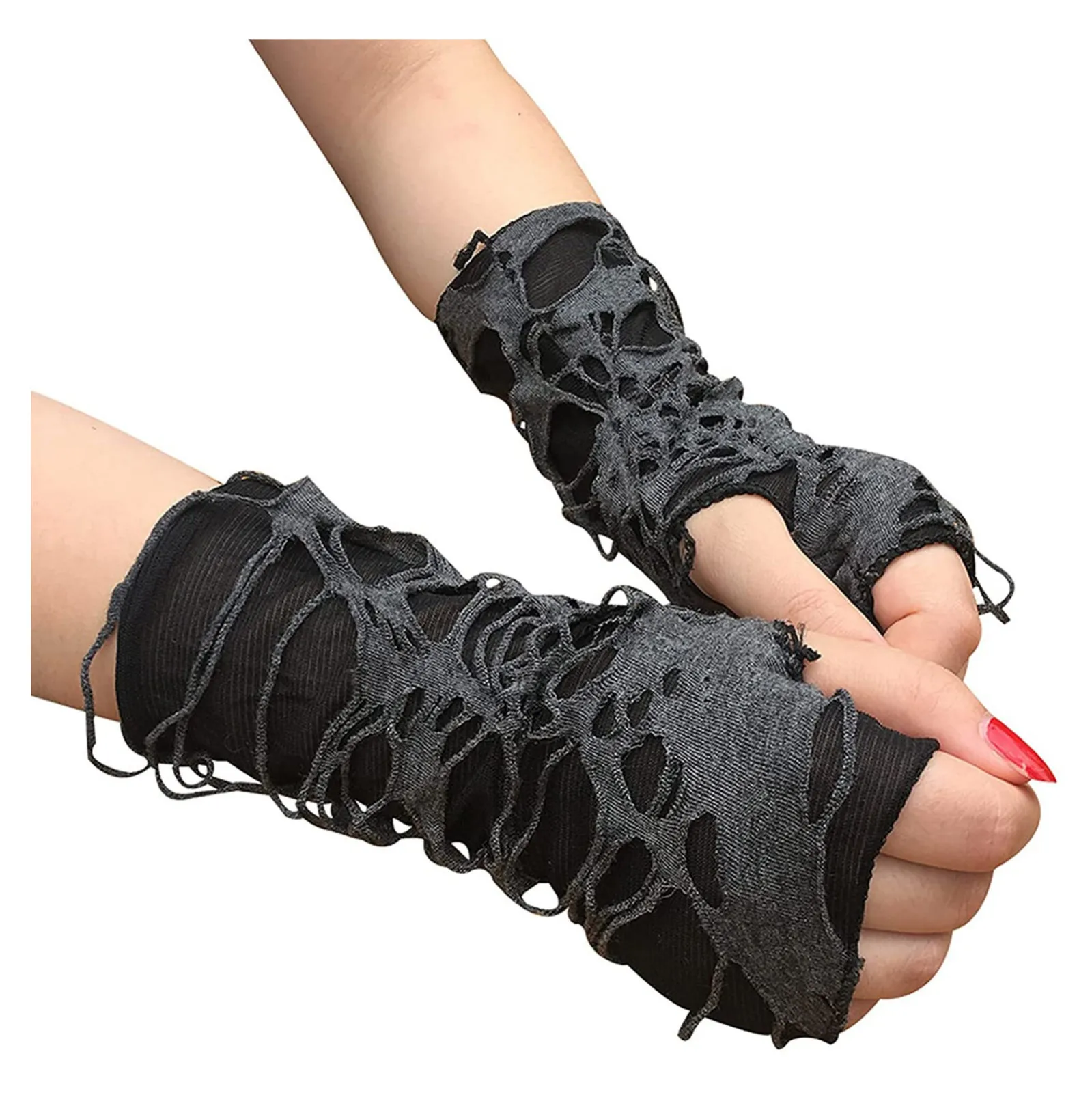 1 пара сексуальных готических черных длинных перчаток без пальцев забавные