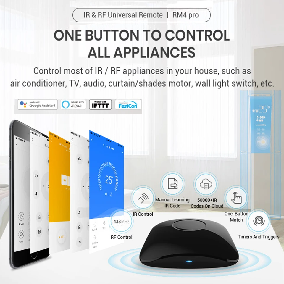 Broadlink RM4 Pro WiFi + IR RF Универсальный Интеллектуальный пульт дистанционного