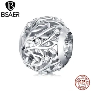 Женский ажурный браслет BISAER, винтажный кулон из стерлингового серебра 925 пробы с круглыми подвесками и цирконием, EFC256