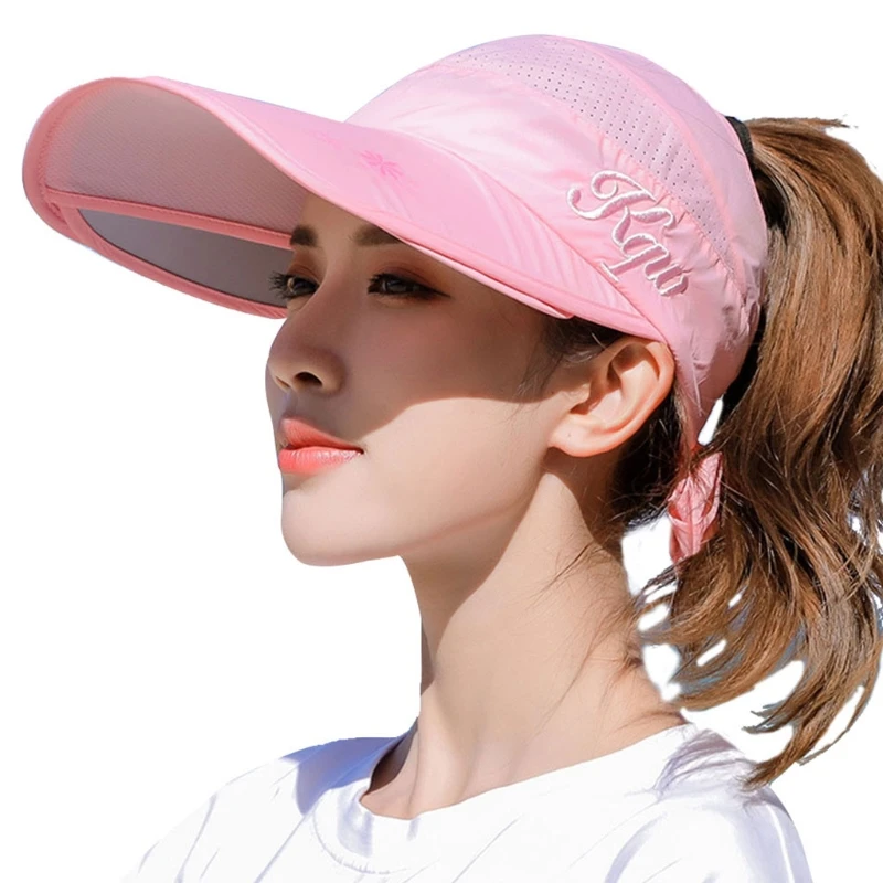 

Korean Women Empty Top Straw Sun Visor Hat Wide Brim Sunscreen Adjustable Beach Baseball Cap