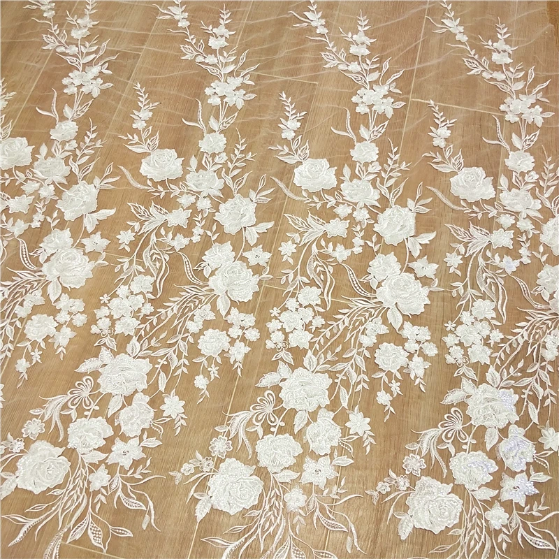 

Ivory White Cotton Sequin Embroidery Lace Fabric Wedding Dress, Garment, Veil Material RS2601