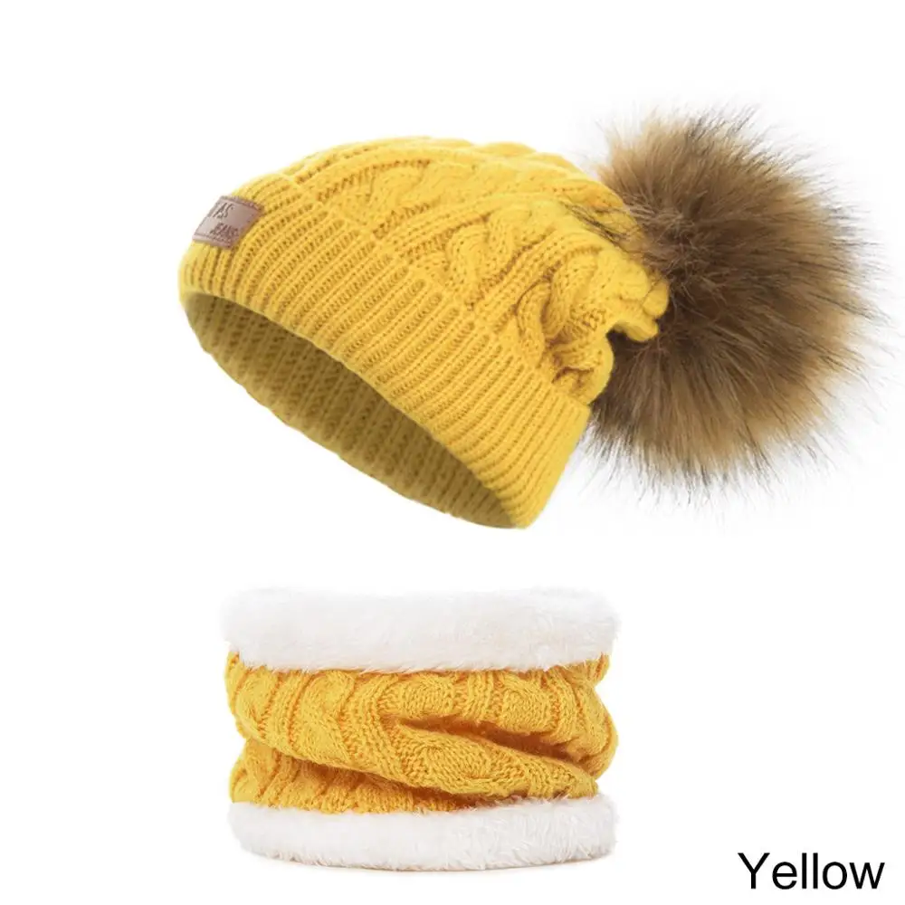yellow Evrfelan/Модная брендовая детская шапка и шарф, комплект из 2 предметов, зимняя шапка, шарф для девочек и мальчиков, помпоны, шапочки, набор шарфов, детские подарочные аксессуары - Цвет: yellow