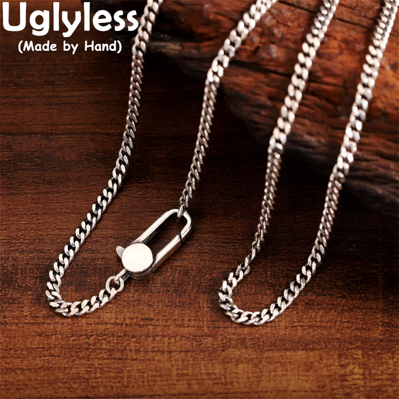 

Uglyless 100% Real 925 Sterling Silver Flat Chains Necklaces Neutral Jewelry for Men Women Unisex Thai Silver Jewelry Accessory