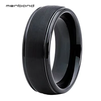 tungsten ring black wedding band for men women with domed grooved and brushed finish 8mm comfort fit