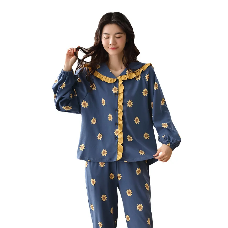 

2020 new cotton pajamas women's summer spring autumn long sleeve set lovely Korean household clothes sleepwear robe woman women