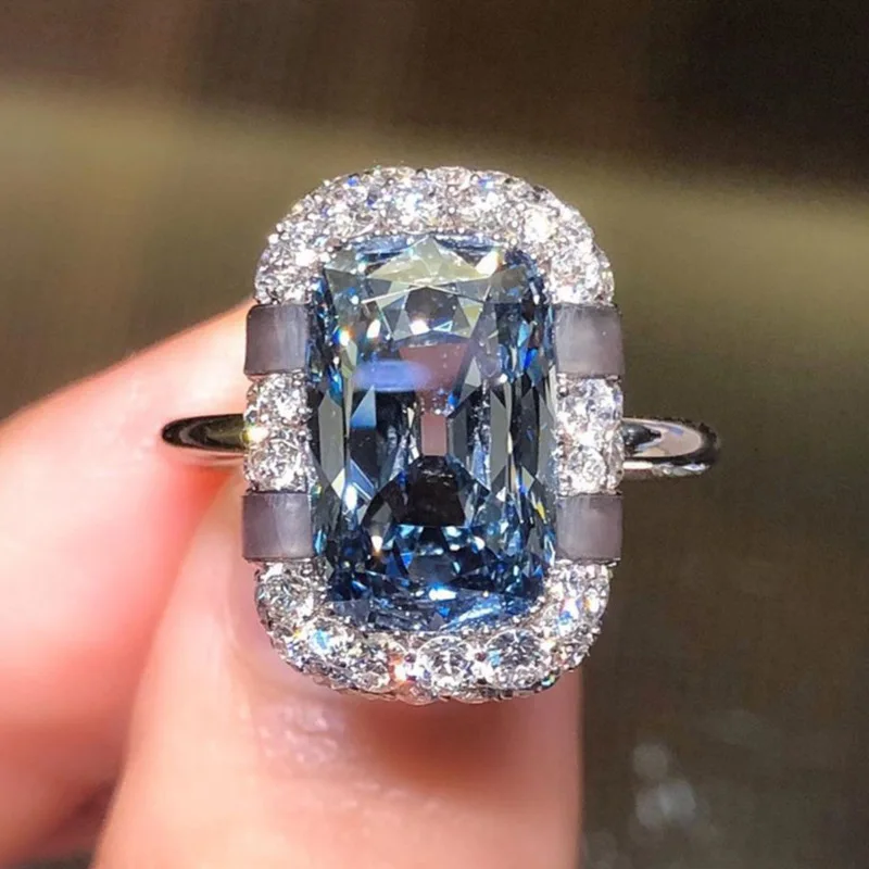 

Exquisite Silver Color Cocktail Ring Sea Blue Crystal Zircon Wedding Rings Gems Rings Engagement Ring Anniversary Jewelry Gifts