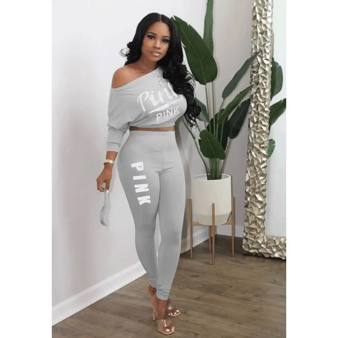 

Letter Pink 2021 Hot Sale New Design style Women Casual Clothing Sweatwear Sweet Sexy Fashion Soft Good Fabric cool soft P1052