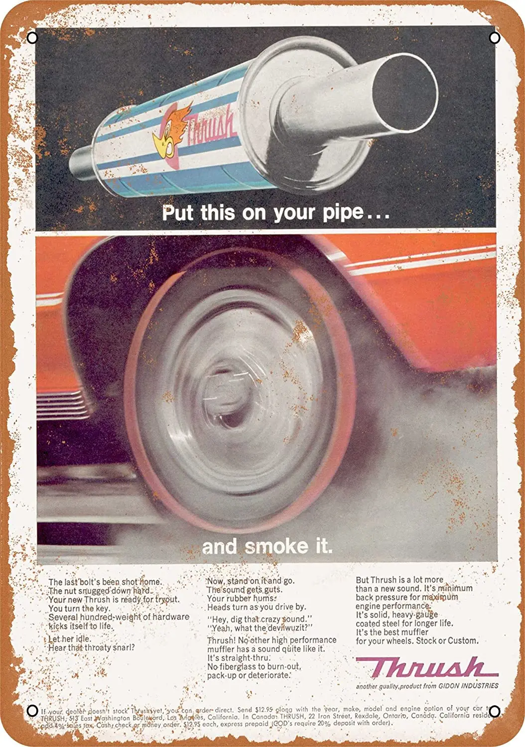 

WallColor 8*12 Metal Sign 1967 Thrush Exhaust Vintage Look
