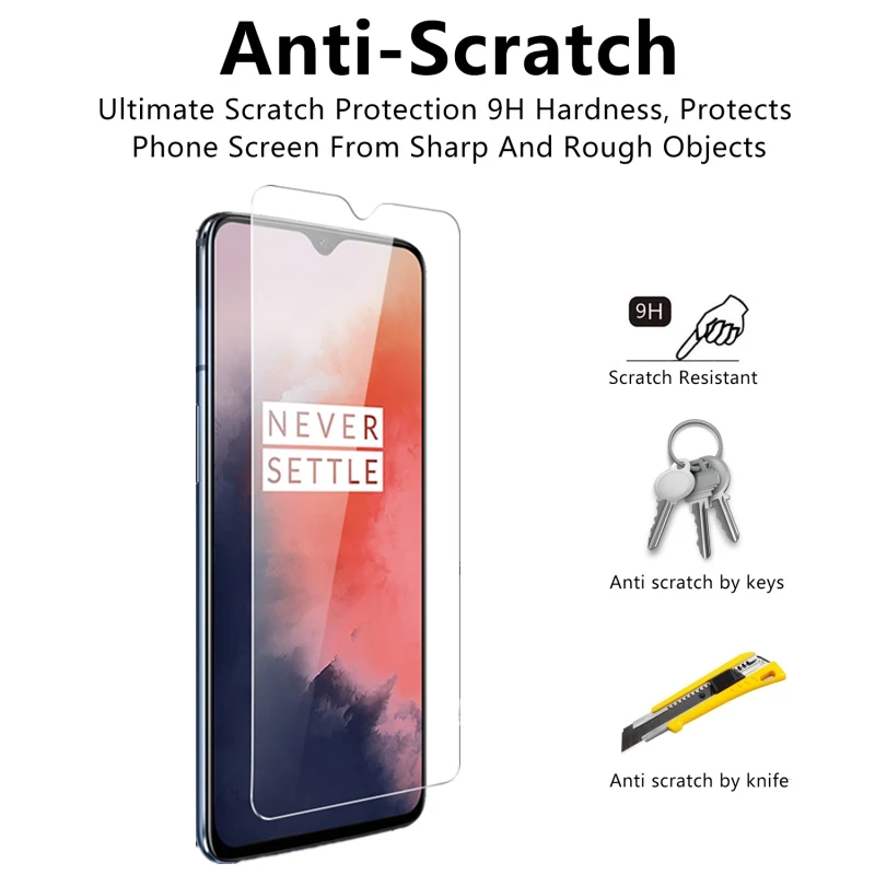 Vidrio templado para Oneplus 7 T, Protector de pantalla HD de vidrio templado para Oneplus 7 T, vidrio Protector para OnePlus 7 T 1 + 7 t Wolfsay, 2 uds.-2