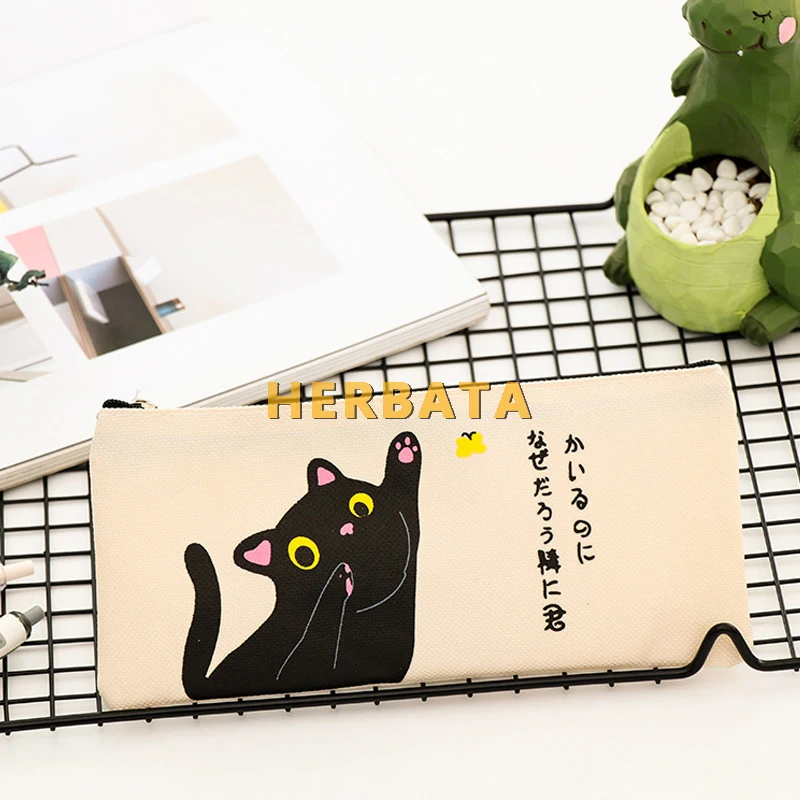 Творческий мультфильм пеналы Японский кот холст Канцтовары для учащихся
