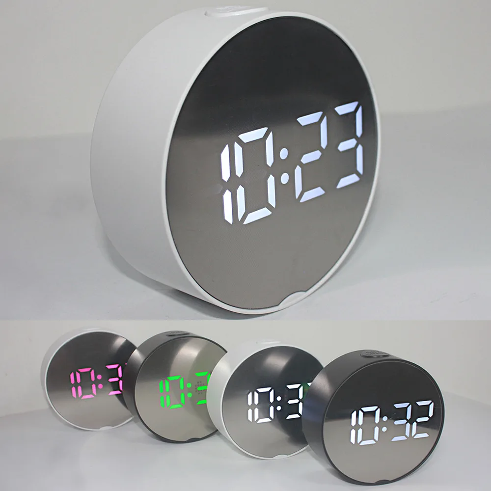 Round Multifunctional Electronic Clock Bedside Alarm LED Mirror Large Screen Digital Multicolor | Дом и сад