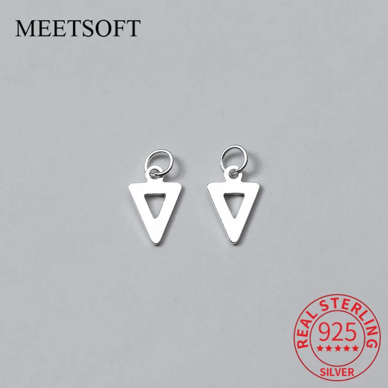 

MEETSOFT 2 шт./лот S925 Стерлинговое Серебро треугольник полый Сделай Сам изготовление своими руками шармы ожерелье украшения ювелирные изделия аксессуары