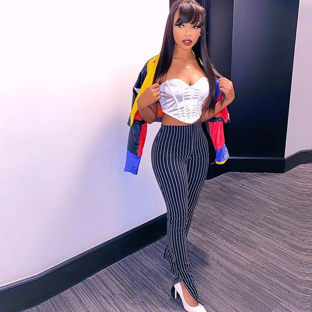 Новинка 2020 брюки KGFIGU в черно белую полоску женские облегающие леггинсы с