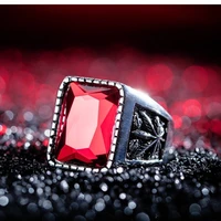 trendy bohemian red crystal inlaid ring mens geometric ring metal gold plated maple leaf pattern ring accessory party jewelry