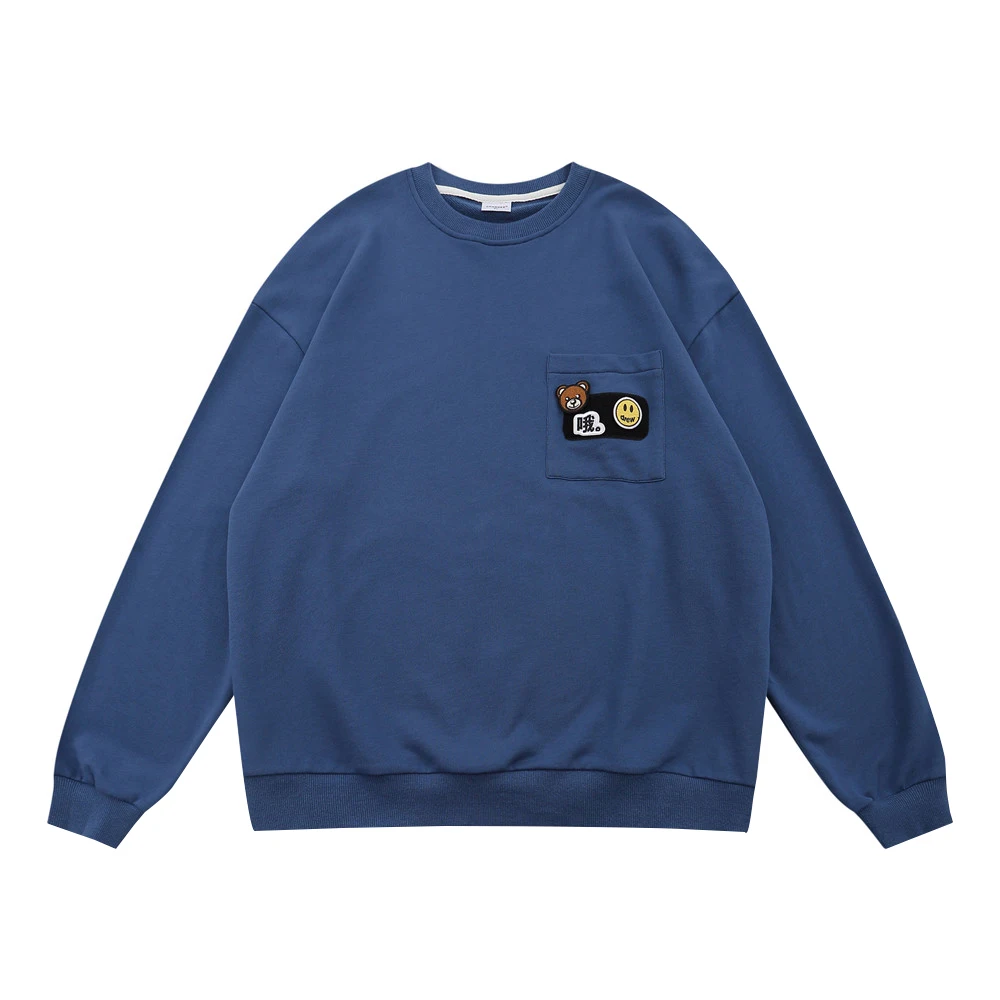 

Cartoon Patch Embroidery Sweatshirts Mens Autumn Casual Loose Crew Neck Long Sleeve Pullover Men