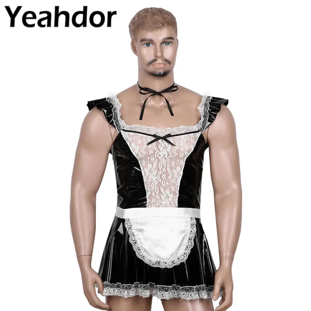 Мужской костюм французской горничной 3 шт. для косплея с квадратным вырезом