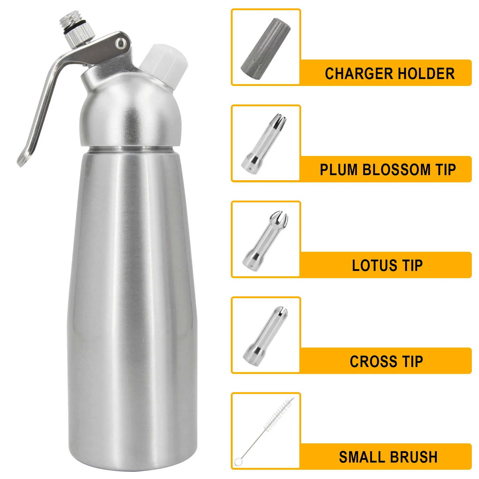 Профессиональный пистолет для вспенивания крема из нержавеющей стали/алюминия