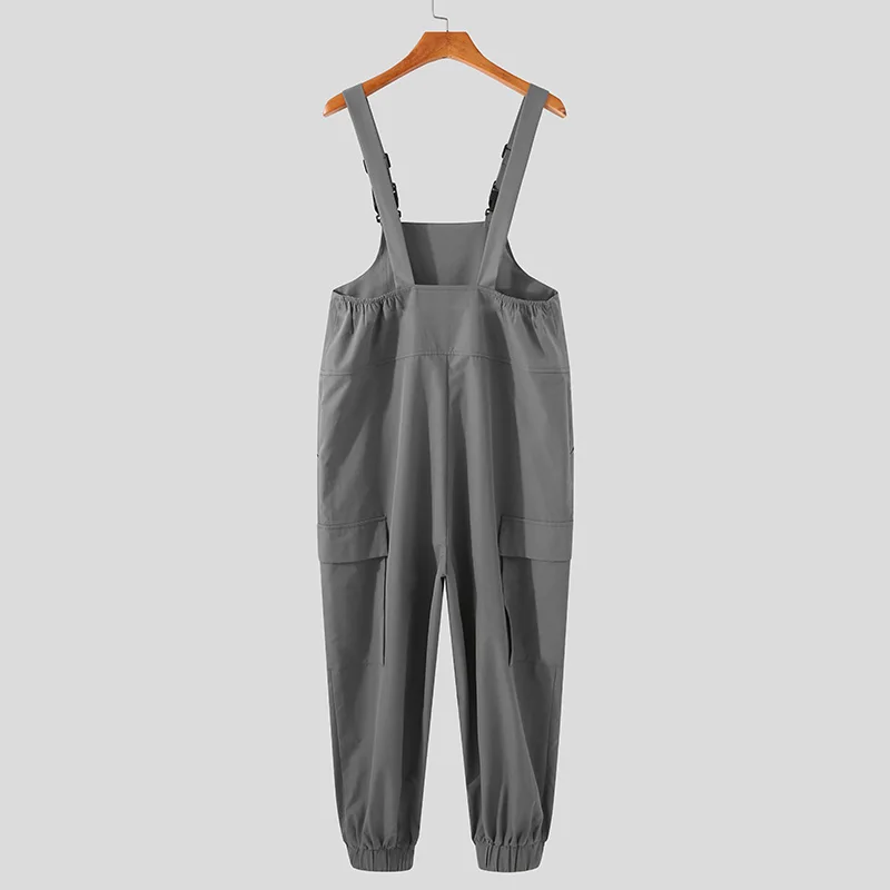 Men Jumpsuits Multi-Pockets 2021 Casual Cargo Overalls 5Xl Solid Color Loose Streetwear Fashion Bib Pants | Мужская одежда