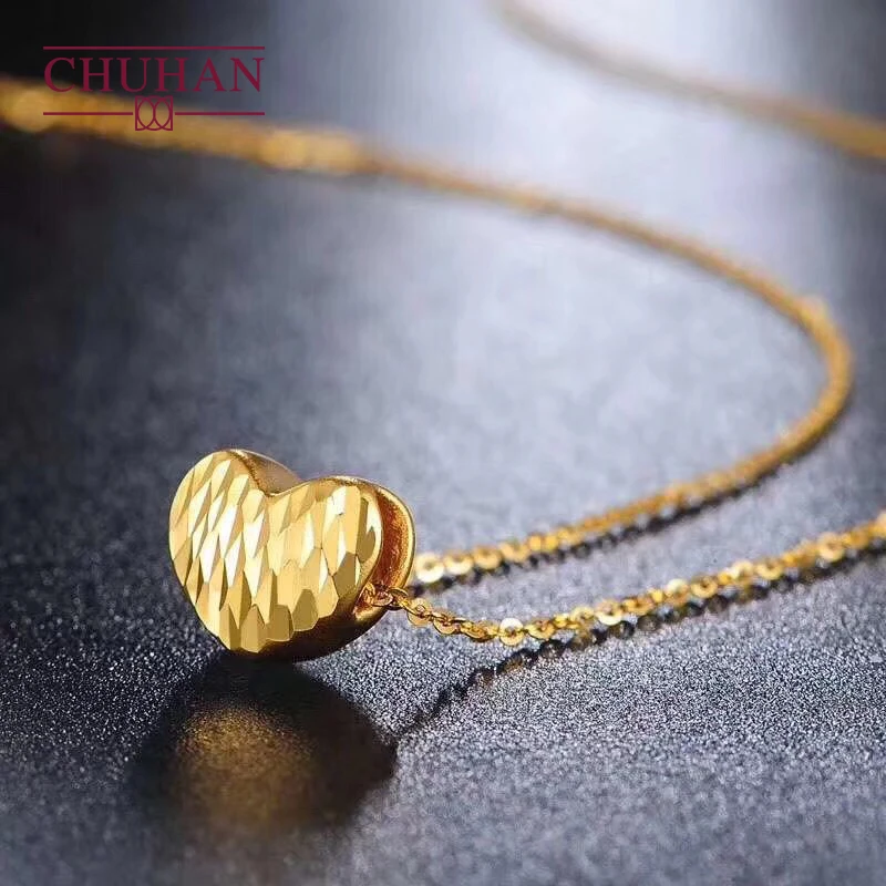 

CHUHAN Au999 Heart Pendant Necklace Real 18k Gold Clavicle Chain Au750 Small Exquisite Cute Fine Jewelry for Woman Gifts