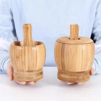 new pestle grinding bowl set bamboo mortar and garlic pot spice pepper mill tools kitchen tools